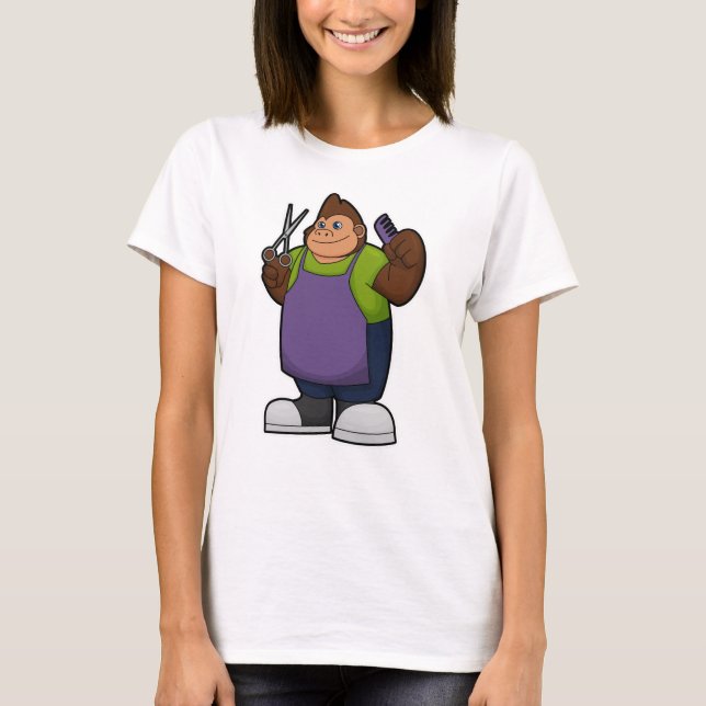 Gorilla as Hairdresser with Scissors & Comb T Shirt (Framsida)