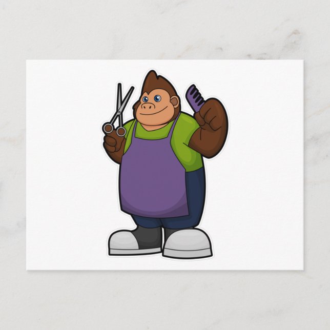 Gorilla as Hairdresser with Scissors & Comb Vykort (Framsida)