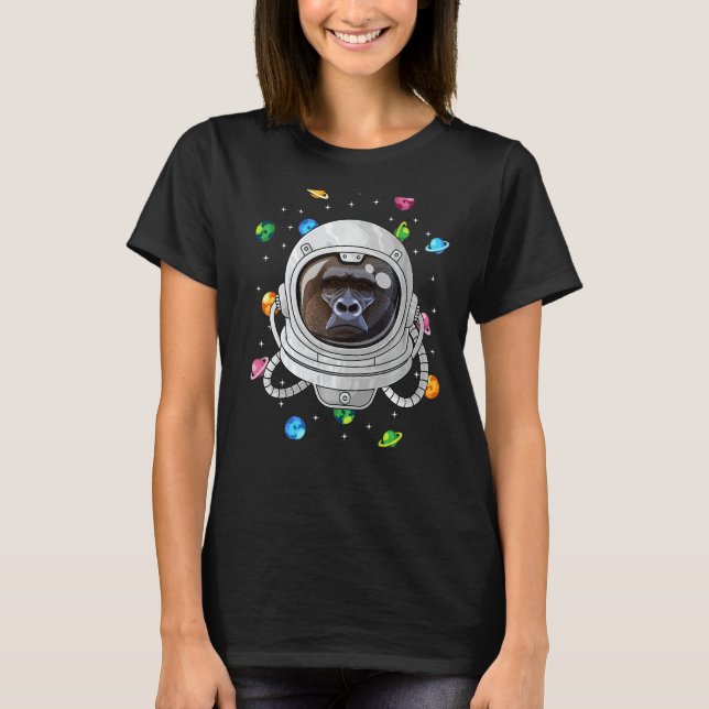 Gorilla Astronaut Animal Deep In Space Cosmic Univ T Shirt (Framsida)