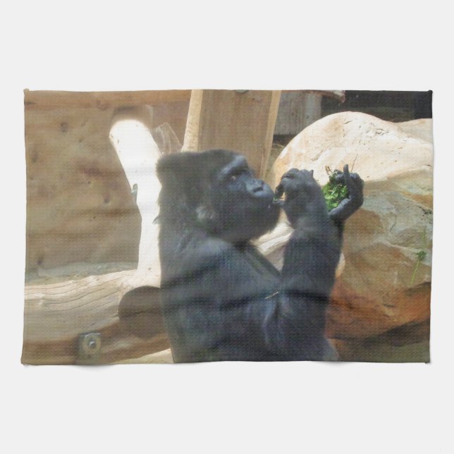 Gorilla äter sin lunch, Animal, Wildlife, Ape Kökshandduk (Horisontell)