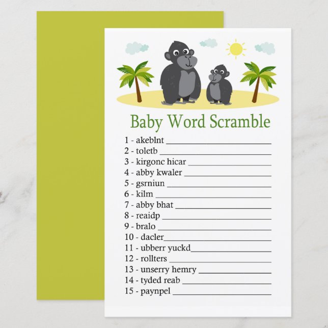 Gorilla Baby ord scramble-spel (Fram/baksida)