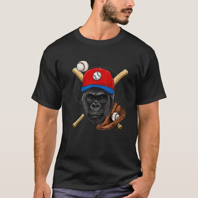 Gorilla Baseball Gorilla Älskare Baseball Player T Shirt (Framsida)