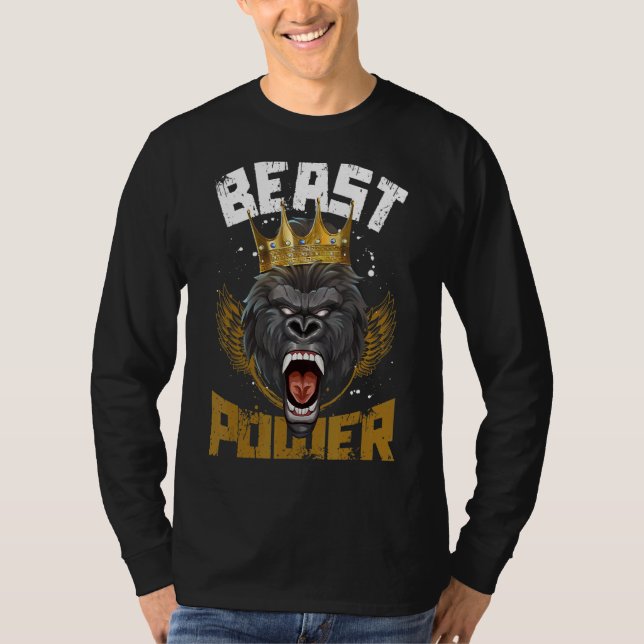Gorilla Beast Power Fitness Bodybuilding Gym Worko T Shirt (Framsida)