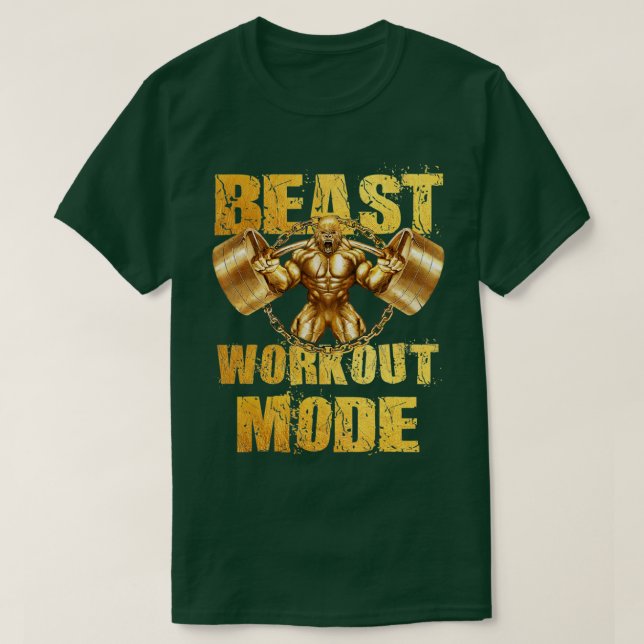 Gorilla Beast Workout Mode Gold Lifting Weights Gy T Shirt (Design framsida)