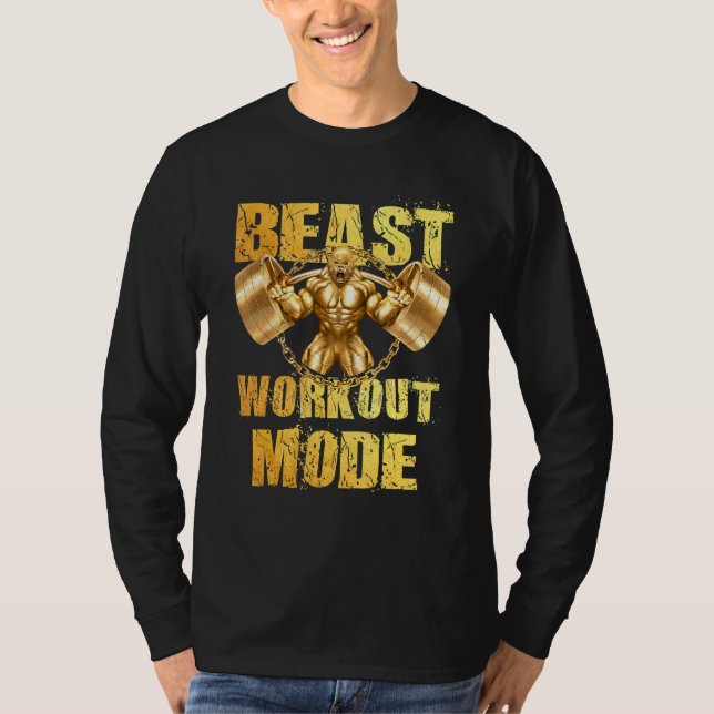 Gorilla Beast Workout Mode Guld Liiting Weights Gy T Shirt (Framsida)