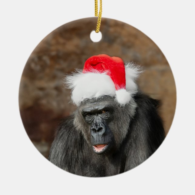 Gorilla Biddy i en julafton Julgransprydnad Keramik (Framsidan)