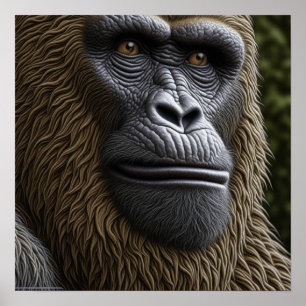 Gorilla, Bigfoot eller Sasquatch närbild på ansikt Poster