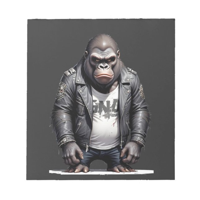 Gorilla Biker Rebel i Leather Jacka Coola Stil Anteckningsblock (Framsida)