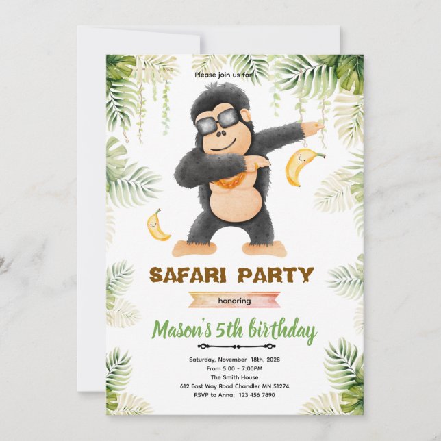 Gorilla birthday party invitation inbjudningar (Framsida)