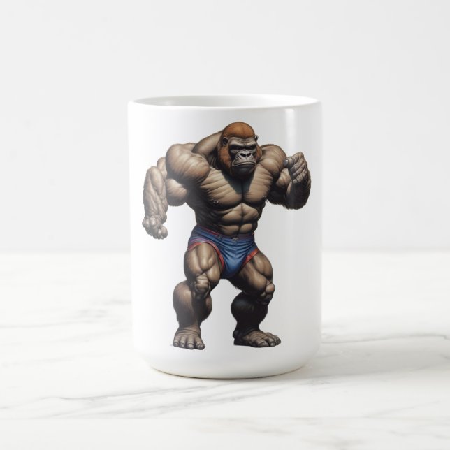 Gorilla Bodybuilder Pop Art Cartoon Drawing Kaffemugg (Center)