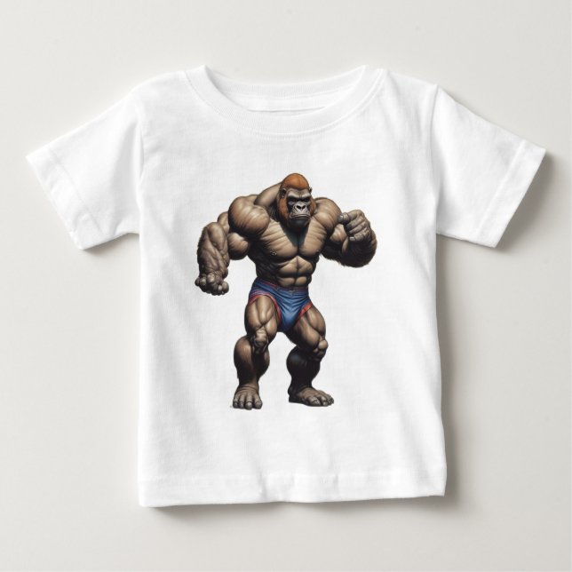 Gorilla Bodybuilder Pop Art Cartoon Drawing T Shirt (Framsida)