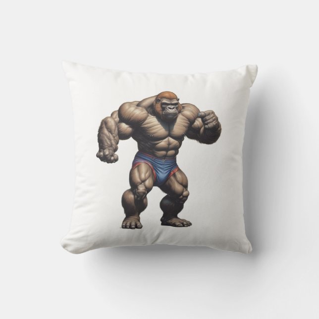 Gorilla Bodybuilder Pop Art Serieteckning Kudde (Framsida)