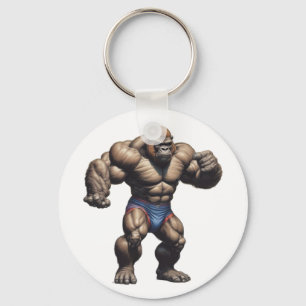 Gorilla Bodybuilder Pop Art Serieteckning Nyckelring
