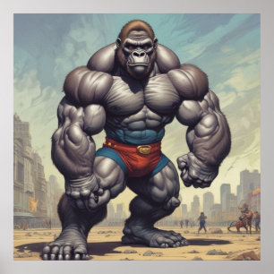 Gorilla Bodybuilder Pop Art Serieteckning Poster