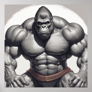 Gorilla Bodybuilder Pop Art Serieteckning Poster