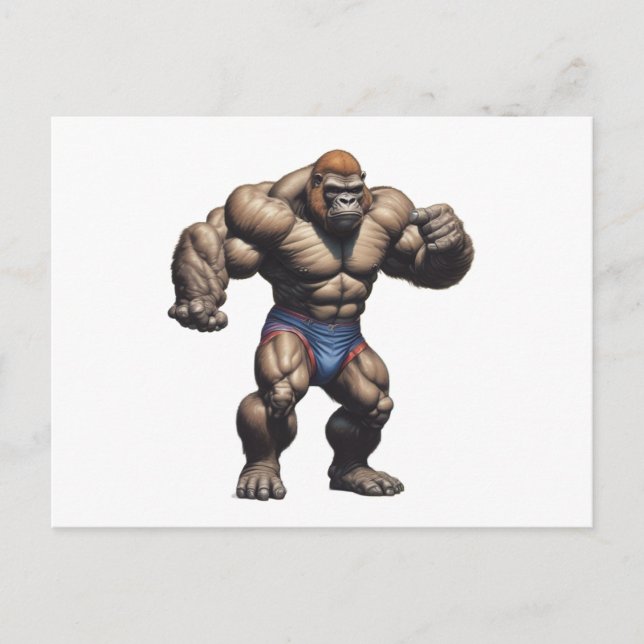 Gorilla Bodybuilder Pop Art Serieteckning Vykort (Framsida)