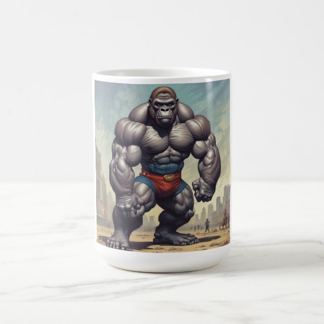 Gorilla BodyBuilder Pop Art Tecknad Teckning Kaffemugg (Center)