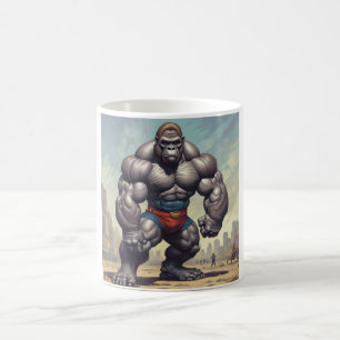 Gorilla BodyBuilder Pop Art Tecknad Teckning Kaffemugg