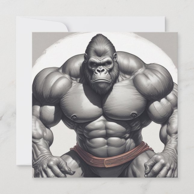 Gorilla BodyBuilder-pop Art Tecknad Teckning-kort (Framsida)