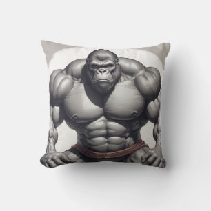 Gorilla BodyBuilder Pop Art Tecknad Teckning Kudde