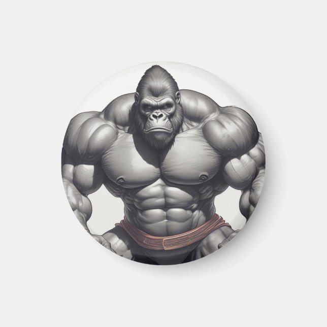 Gorilla BodyBuilder Pop Art Tecknad Teckning Magnet (Framsidan)