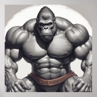 Gorilla BodyBuilder Pop Art Tecknad Teckning