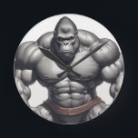Gorilla BodyBuilder Pop Art Tecknad Teckning Rund Klocka<br><div class="desc">Digital Computer Animal Art - College Pop Art - Vild Animal Computer Bilder</div>
