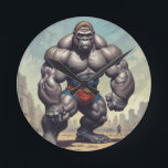 Gorilla BodyBuilder Pop Art Tecknad Teckning Rund Klocka<br><div class="desc">Digital Computer Animal Art - College Pop Art - Vild Animal Computer Bilder</div>