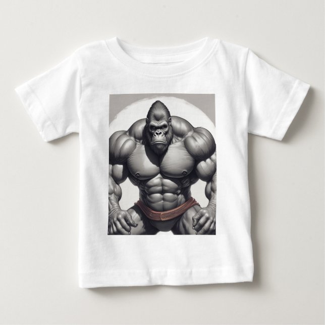 Gorilla BodyBuilder Pop Art Tecknad Teckning T Shirt (Framsida)