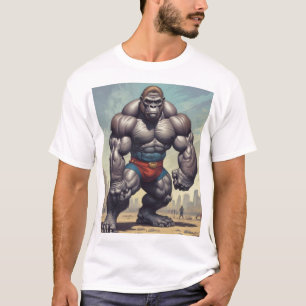 Gorilla BodyBuilder Pop Art Tecknad Teckning T Shirt