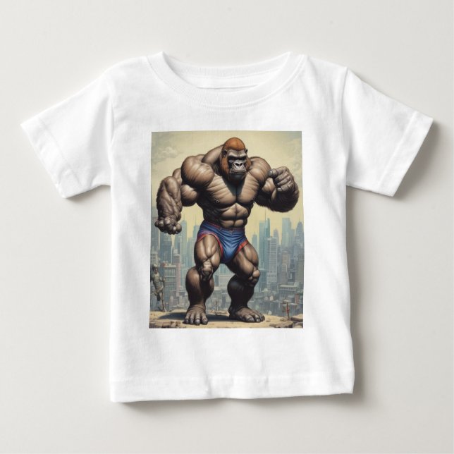 Gorilla BodyBuilder Pop Art Tecknad Teckning T Shirt (Framsida)