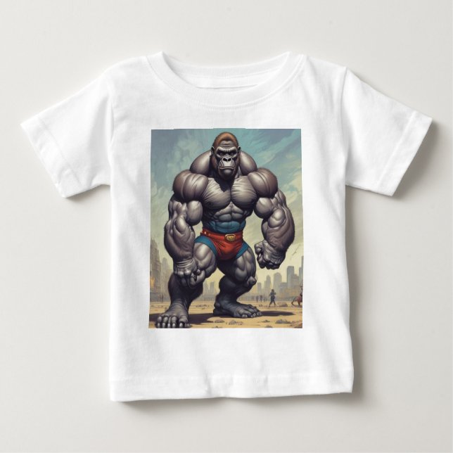 Gorilla BodyBuilder Pop Art Tecknad Teckning T Shirt (Framsida)