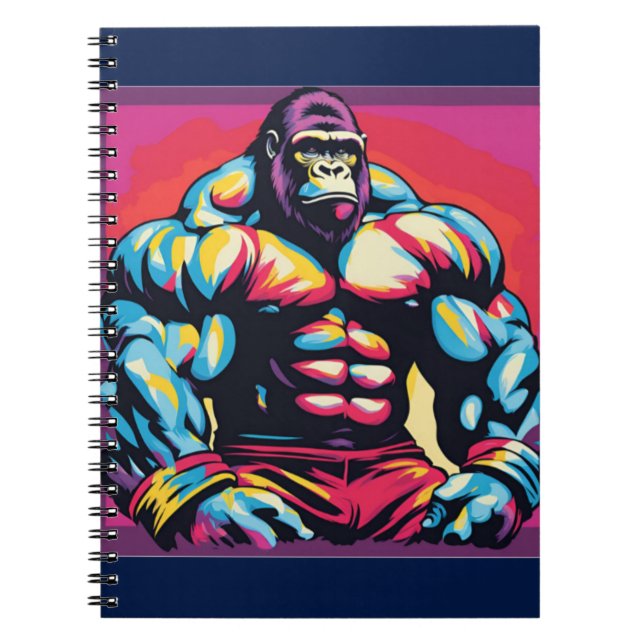 Gorilla Bodybuilding der Lifter Pop Art Tecknad Anteckningsbok (Framsidan)