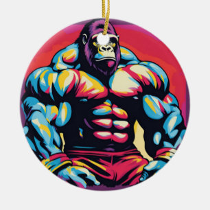 Gorilla Bodybuilding der Lifter Pop Art Tecknad Julgransprydnad Keramik