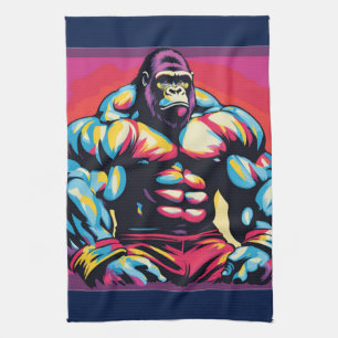 Gorilla Bodybuilding der Lifter Pop Art Tecknad Kökshandduk