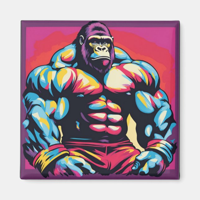 Gorilla Bodybuilding der Lifter Pop Art Tecknad Magnet (Framsidan)