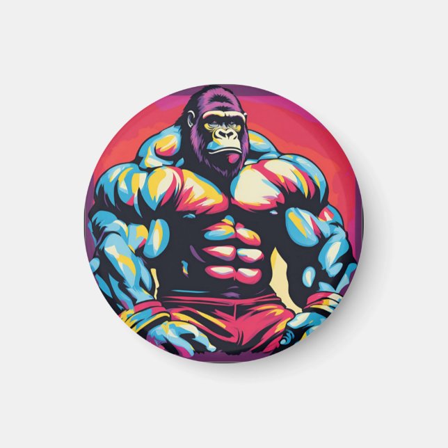 Gorilla Bodybuilding der Lifter Pop Art Tecknad Magnet (Framsidan)