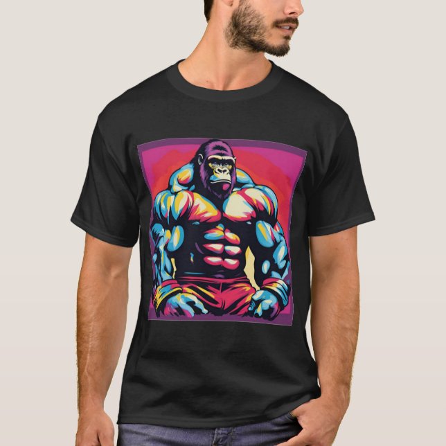Gorilla Bodybuilding der Lifter Pop Art Tecknad T Shirt (Framsida)