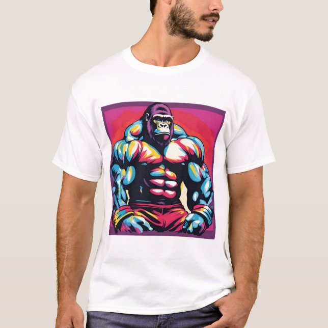 Gorilla Bodybuilding der Lifter Pop Art Tecknad T Shirt (Framsida)