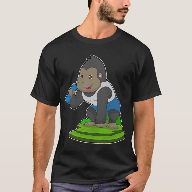 Gorilla Bodybuilding Dumbbell T Shirt (Framsida)