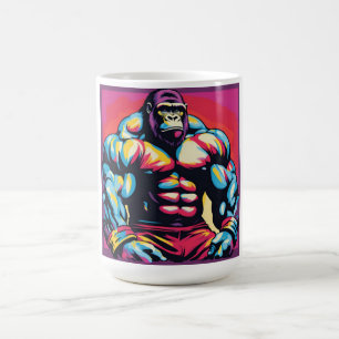 Gorilla Bodybuilding Weight Lifter Pop Art-Tecknad Kaffemugg