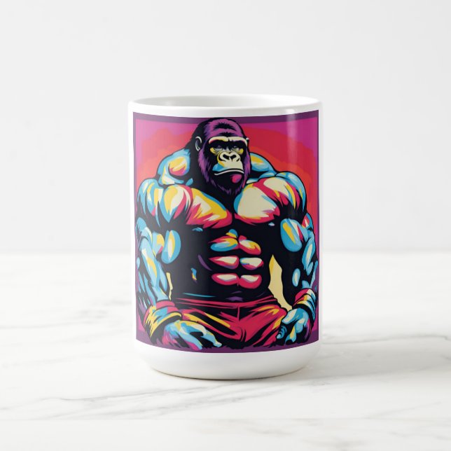 Gorilla Bodybuilding Weight Lifter Pop Art-Tecknad Kaffemugg (Center)