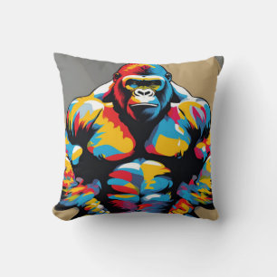 Gorilla Bodybuilding Weight Lifter Pop Art-Tecknad Kudde