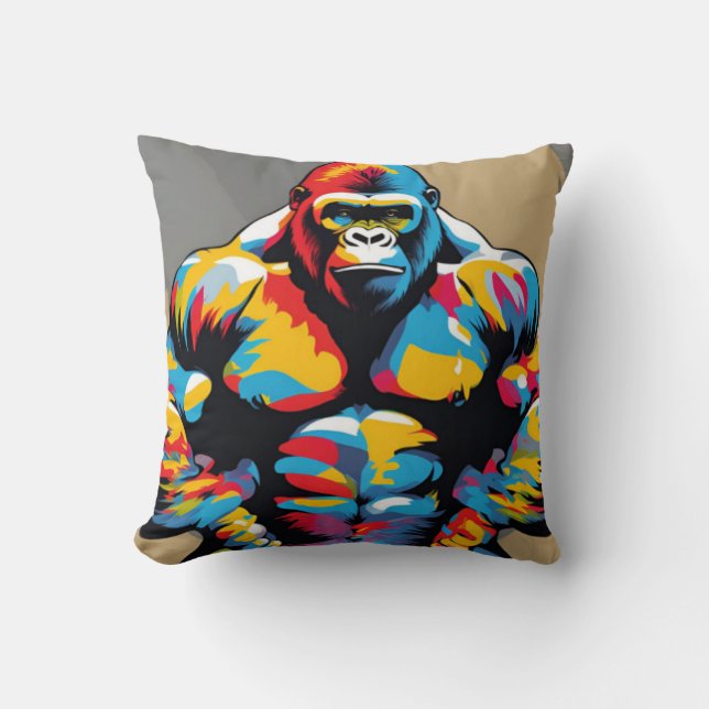 Gorilla Bodybuilding Weight Lifter Pop Art-Tecknad Kudde (Framsida)