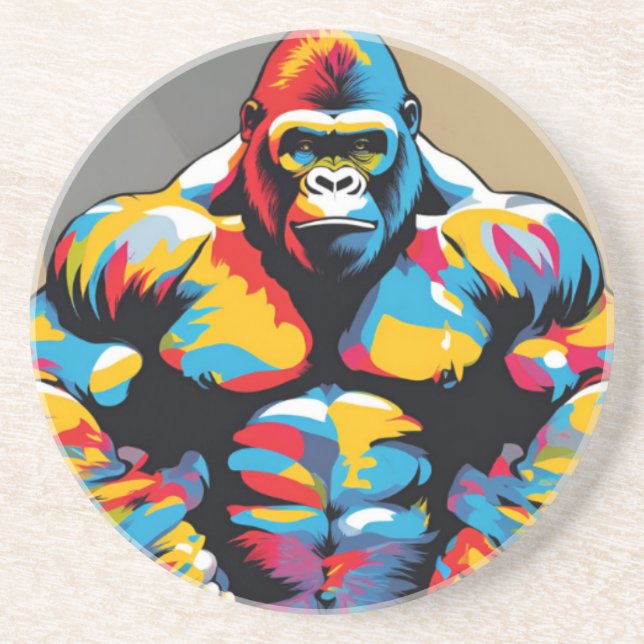 Gorilla Bodybuilding Weight Lifter Pop Art-Tecknad Underlägg (Framsidan)
