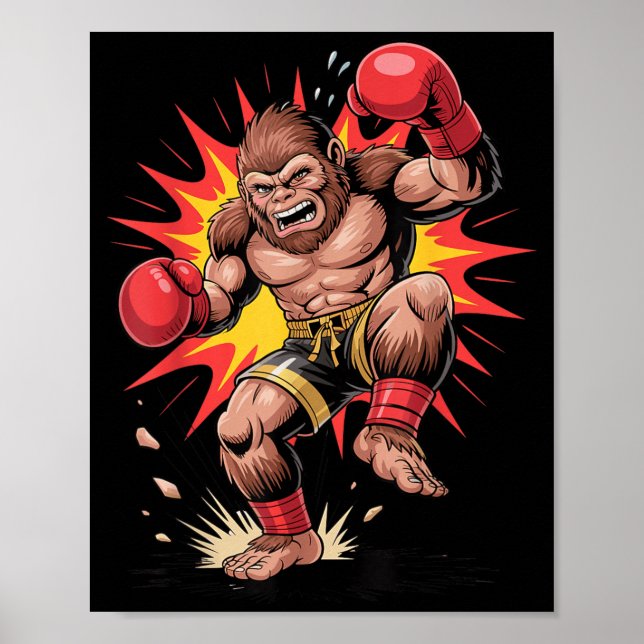 Gorilla Boxningsmästare Retro Arkadstridande Apa Poster (Framsidan)