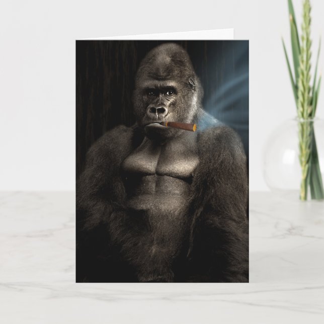 Gorilla Cigar Smoker Roligt födelsedagskort Kort (Framsida)