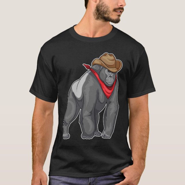 Gorilla Cowboy Cowboyhatt T Shirt (Framsida)