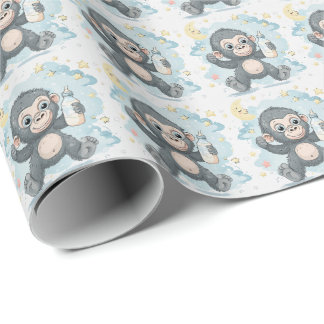 Gorilla Cute Baby Pastel Watercolor Mönster Presentpapper