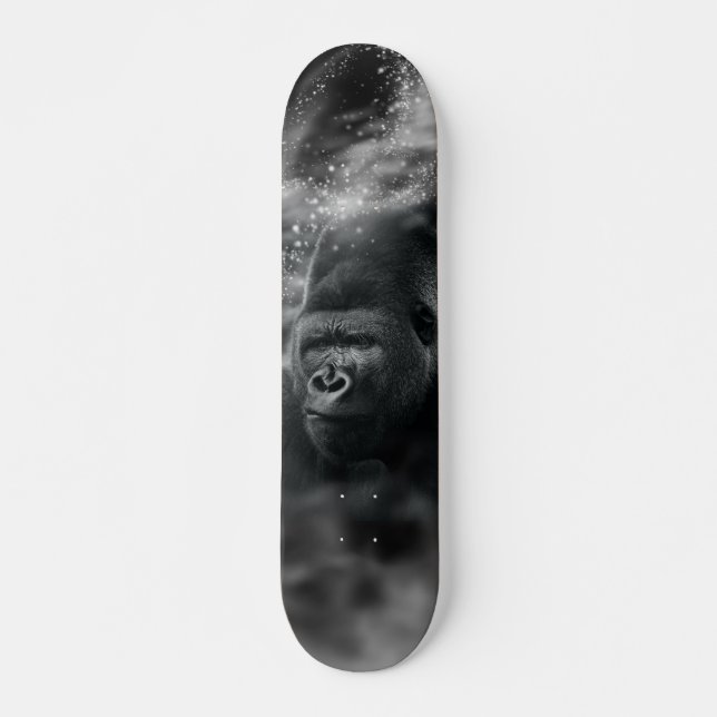 Gorilla Deep in Think Black White Fog Mini Skateboard Bräda 18,5 Cm (Framsida)